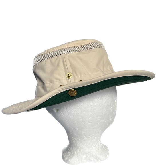 Tilley Endurables Airflo Hat Beige & Green Outdoor Hike Size 7 1/4 Strap Snaps - Picture 6 of 10